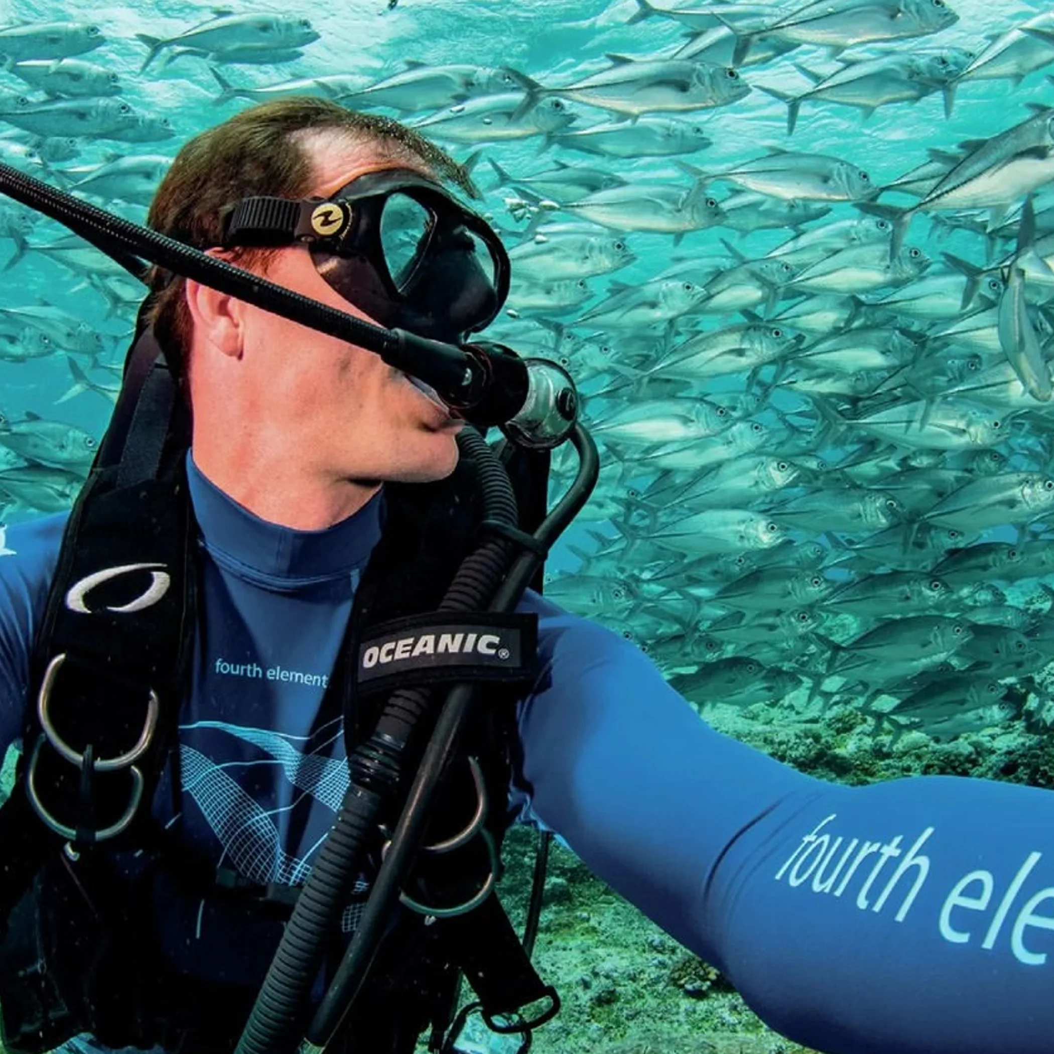 clear underwater reef diving scene